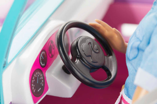Barbie non riding toy vehicle — purple with pink seats and rolling wheels
