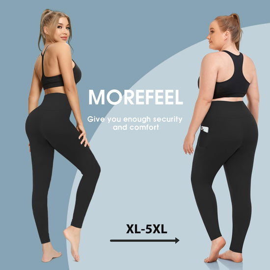 Plus size leggings with pockets - stretchy high waist workout pants for women