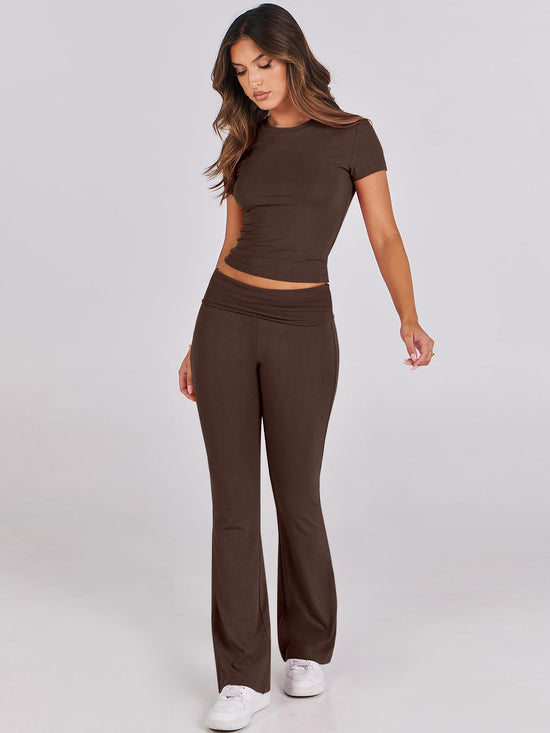 Coordinated outfit — ANRABESS lounge set with crop top and flare leggings pants