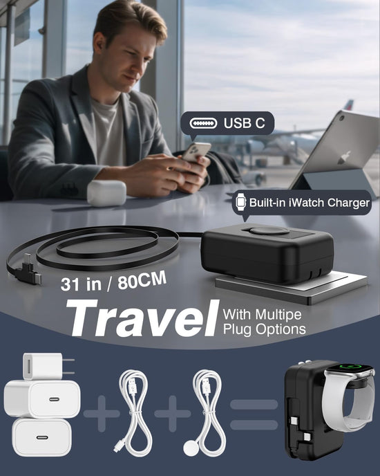 Charging adapter — 3 in 1 retractable design with 36W fast charging block and cables