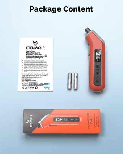 ETENWOLF digital tire pressure gauge - calibrated to ANSI B40.7 Grade 2A with replaceable batteries