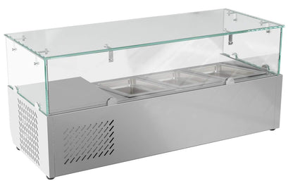 KoolMore refrigerated countertop condiment prep rail with stainless steel cover