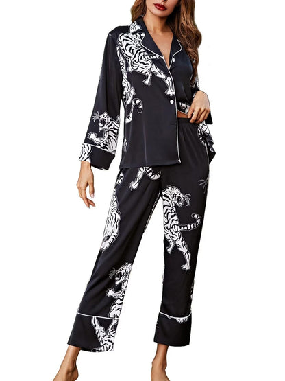 Brosloth women's silk satin pajamas with lace pattern in black