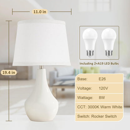 Seealle 19.4 ceramic table lamps - set of 2 for bedside and desk use
