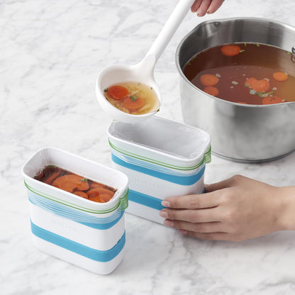 YouCopia freezer food block maker — creates uniform food blocks for easy storage and use.