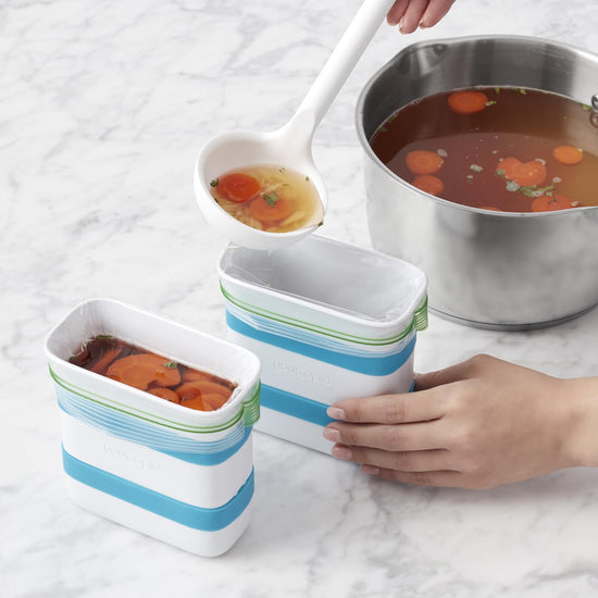 YouCopia freezer food block maker — creates uniform food blocks for easy storage and use.