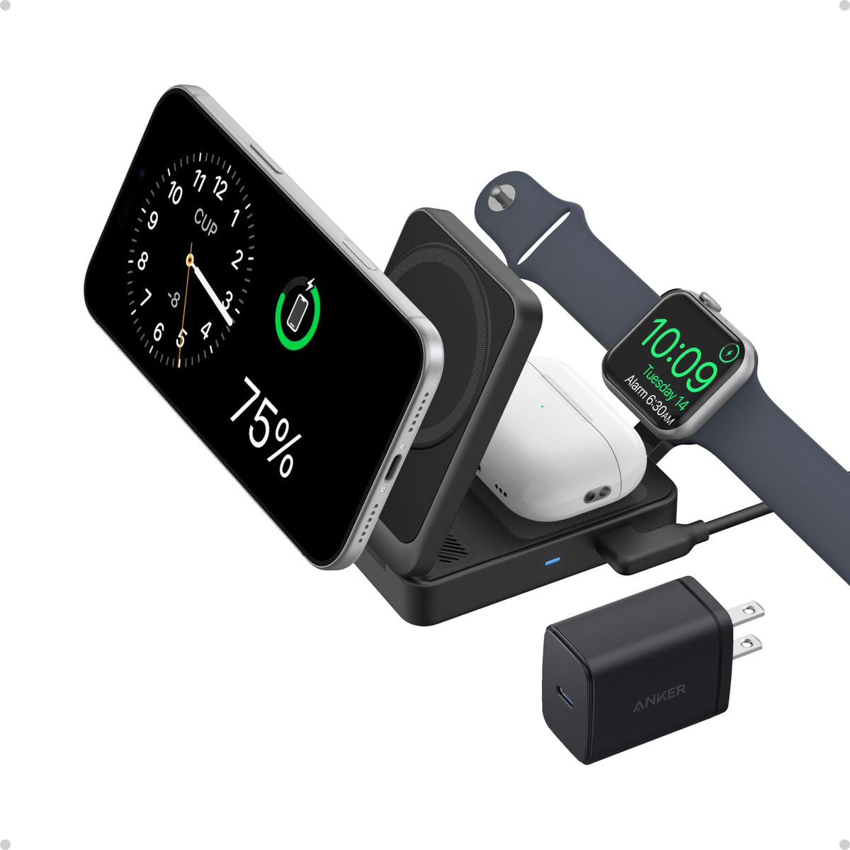 Anker charging adapter — 3-in-1 MagSafe-compatible design for iPhone and Apple devices