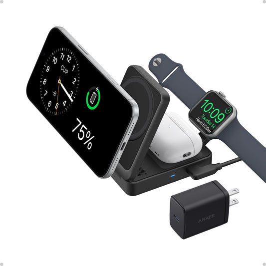 Anker charging adapter — 3-in-1 MagSafe-compatible design for iPhone and Apple devices