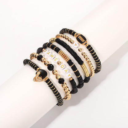 Bracelet — Heishi clay beaded stretch with sports charms for game day