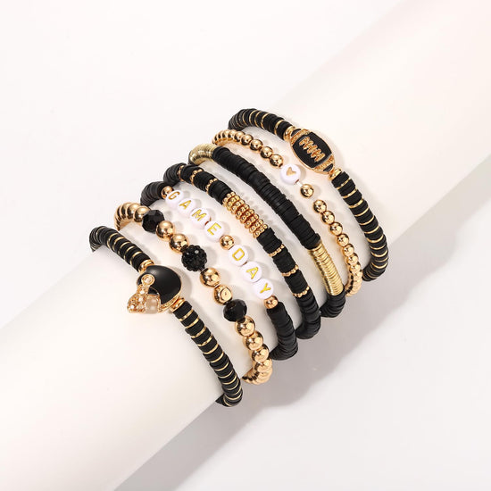 Bracelet — Heishi clay beaded stretch with sports charms for game day