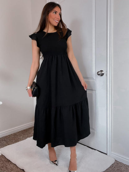 OFEEFAN women's maxi dress with pockets and ruffle sleeves