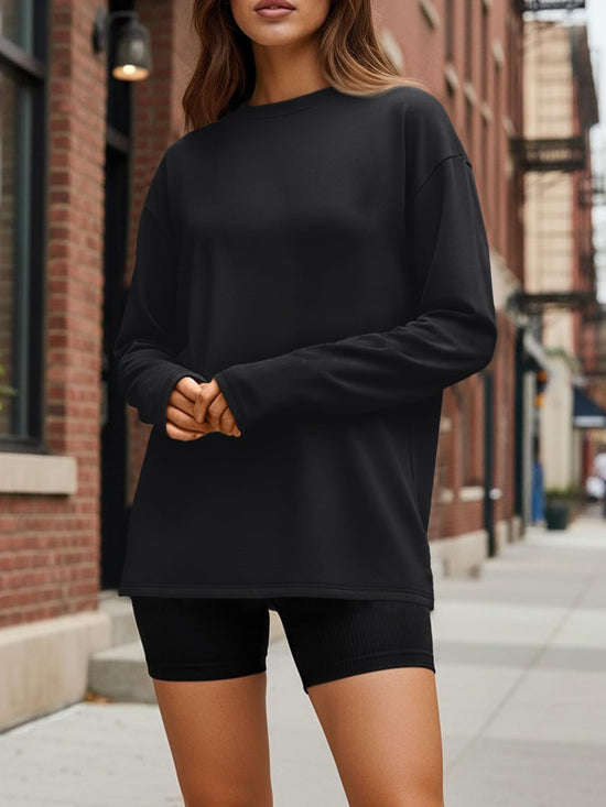 Shirt — Trendy oversized long sleeve fall top for casual workout and Y2K style