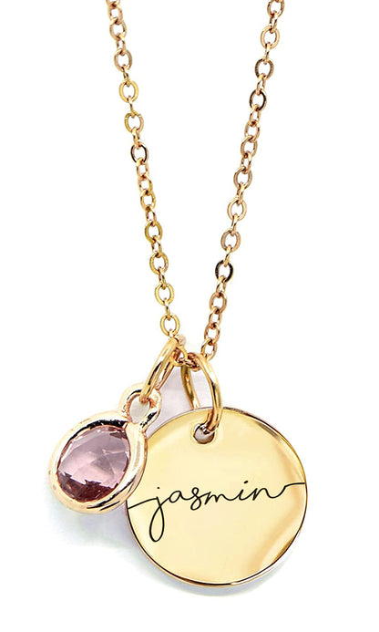 MignonandMignon personalized name necklace with birthstone - custom engraved gold pendant for women