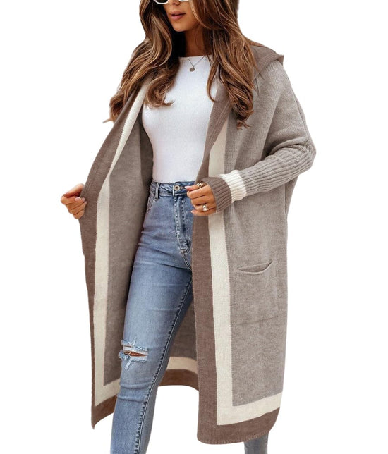 Chouyatou sweater — Color block oversized hooded cardigan with pockets