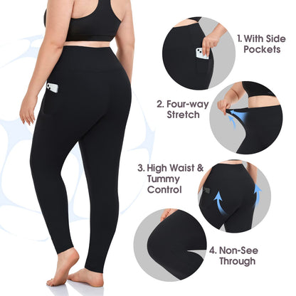 Plus size leggings with pockets - stretchy high waist workout pants for women