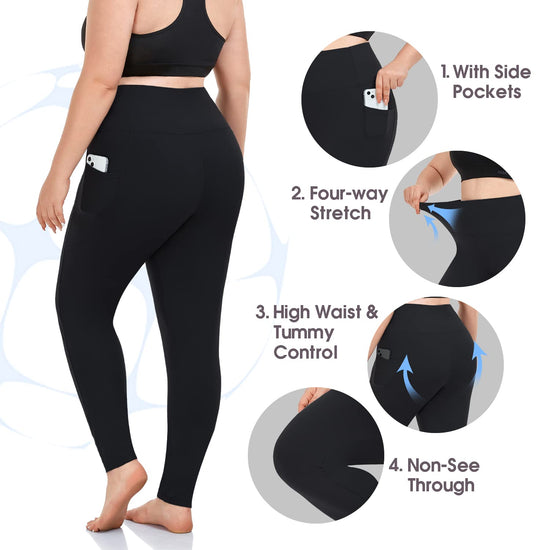 Plus size leggings with pockets - stretchy high waist workout pants for women