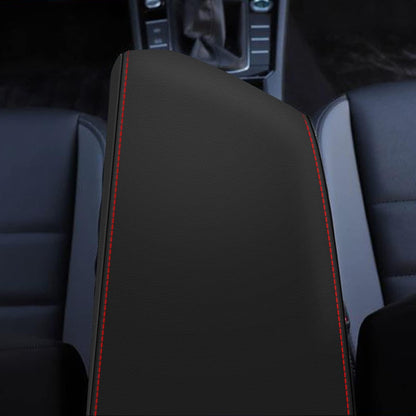 Vehicle seat cover — AOMSAZTO armrest cover for 2019-2025 VW Jetta in black with red stitches