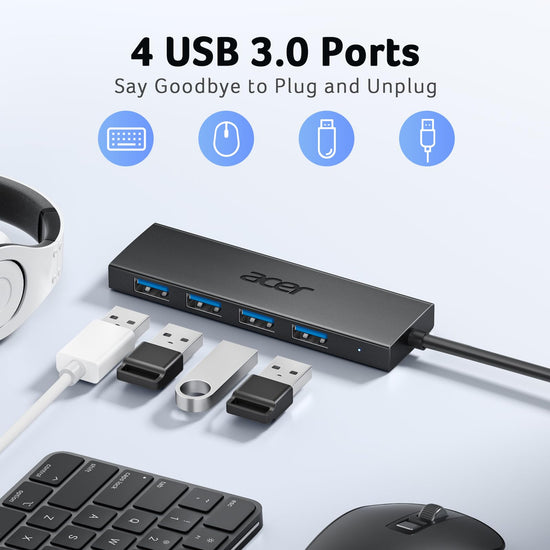 Acer multiport hub — 4 ports with USB 3.0 and Type C power port