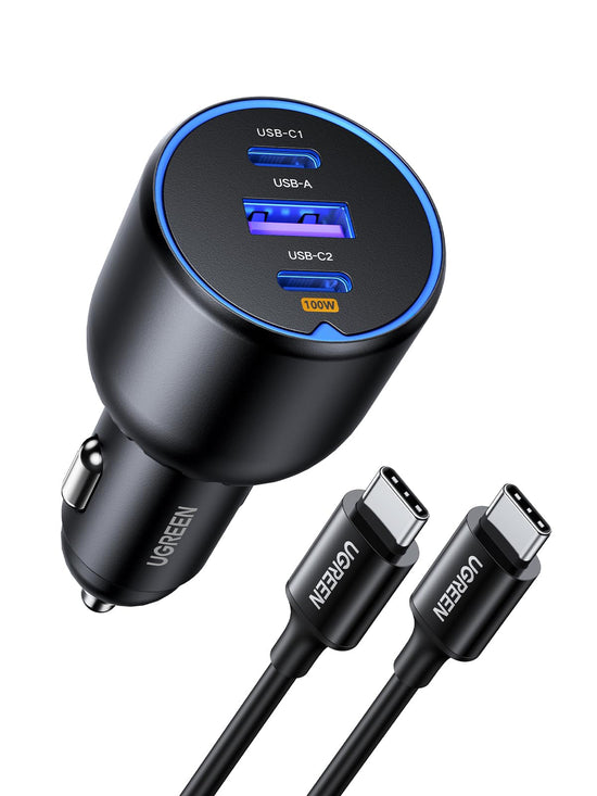 UGREEN charging adapter — 130W USB C car charger with PD 100W and 30W outputs