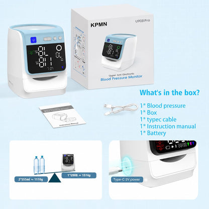 Automatic Electronic Blood Pressure Monitor, 22-40 CM Blood Pressure Cuff, 3 Users*199 Memories, Arm Blood Pressure Monitors for Home Use, Backlit Large LED Screen, BP Monitor (White Lake Blue)