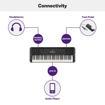 Portable keyboard with touch sensitive keys and music rest for beginners, power adapter included