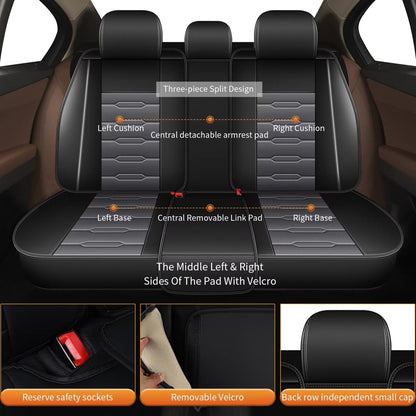 AOMSAZTO vehicle seat cover — leather, waterproof, compatible with airbag, full set for GMC Yukon 2007-2026, 5 seats in black and gray