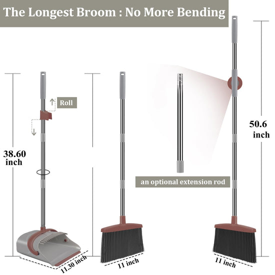Broom — Long handle dustpan and comb with dustpan attachment