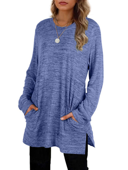Shirt — Oversized long sleeve sweatshirt with pocket in sizes S-3XL