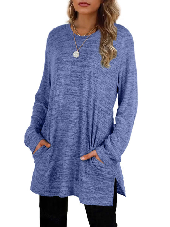Shirt — Oversized long sleeve sweatshirt with pocket in sizes S-3XL