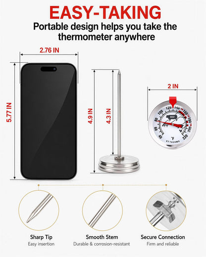 Meat Thermometer for Oven 304 Stainless Steel Probe, 40‑220°F, 2pc