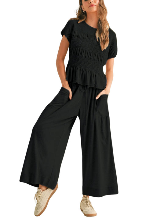 Antnation coordinated outfit with smocked top and wide-leg pants set