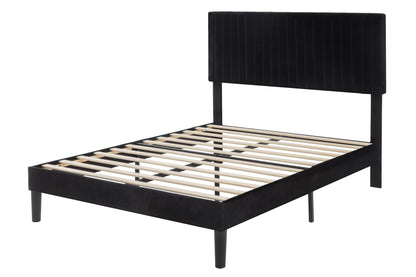 Bed frame — Upholstered platform with adjustable headboard and velvet fabric