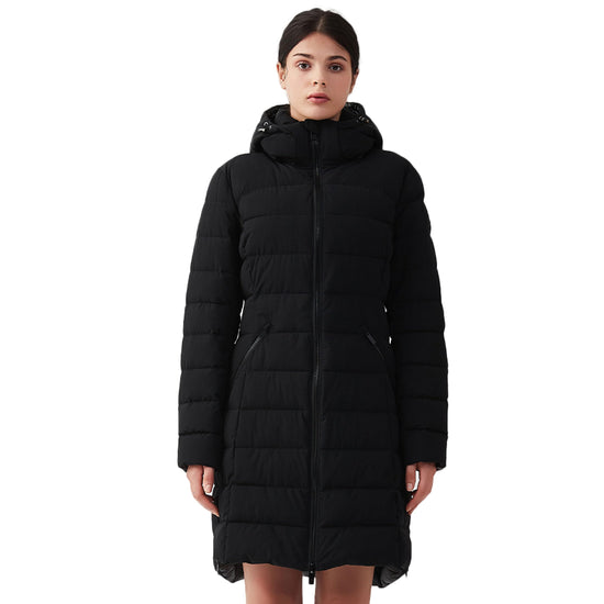IKAZZ women's coat - packable long hooded vegan down parka jacket