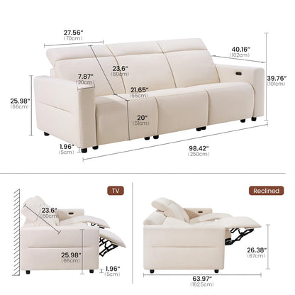 ModernMate 98" Power Reclining 3-Seater Sofa, Oversize Zero Gravity Recliner Sofa with Manual Adjustable Headrest, Zero Wall Hugger Recliner Couch with USB & Type-C Ports, 27.6" Extra Wide Seat, Beige