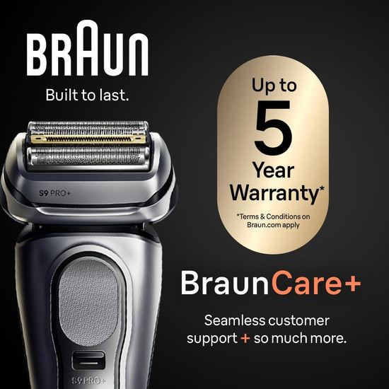 Braun Series 9 Pro+ electric shaver — stainless steel, battery powered