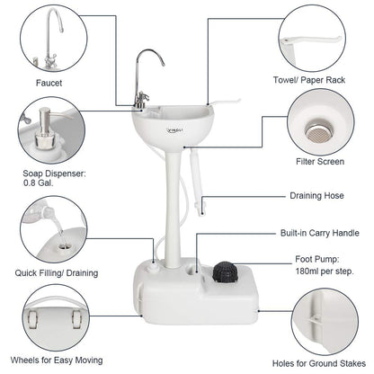 VINGLI portable sink — upgraded design with wheels and accessories for convenience