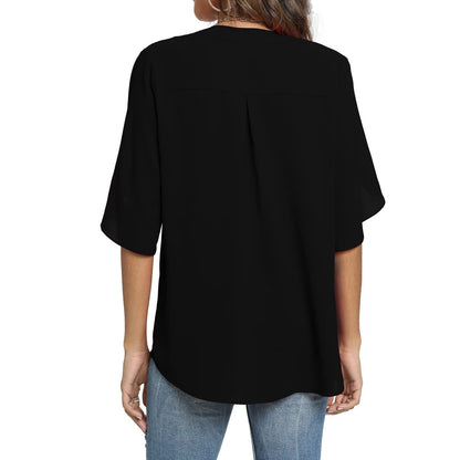 Shirt — Women's summer casual v neck chiffon blouse tops by Funlingo
