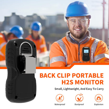 Sooguard H2S Gas Detector Clip On Portable, 0-100ppm Monitor with Triple Alarm (Sound/Light/Vibration), 0.5s Fast Response & Digital Display, Personal Gas Monitor