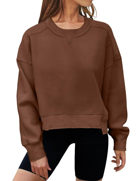 MEROKEETY women's oversized cropped sweatshirt - trendy crewneck pullover for fall outfits