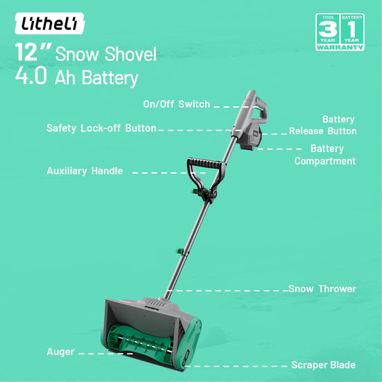 Litheli cordless snow blower — brushless electric design with battery included