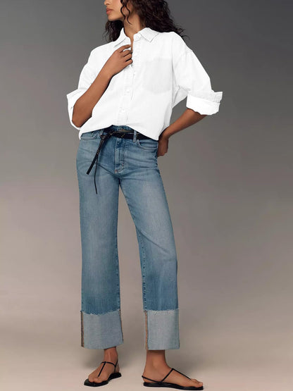 KUNMI pants — Wide leg high waist stretchy denim for women