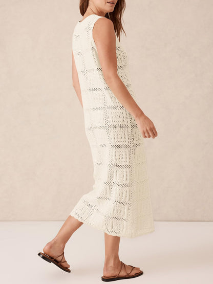 Fisoew womens dress — crochet sleeveless v neck boho knit cover up