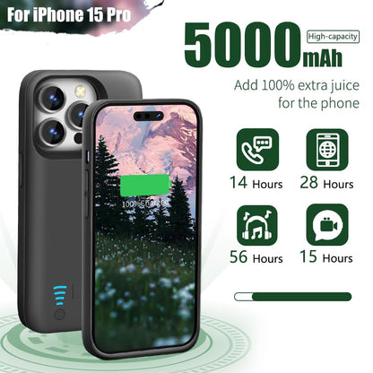 Sitong battery case — 5000mAh rechargeable for iPhone 15 Pro, black