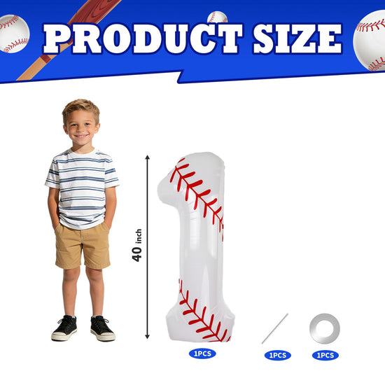 Baseball Balloons 1st Birthday Decorations for Boy, 40 Inch Number 1 Balloon Rookie of the Year First Birthday, Baseball Party Decorations Sports Theme Foil Mylar Balloon