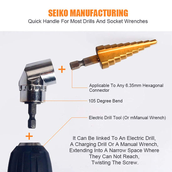 Fastener drive bit — Right angle drill attachment for short screwdriver bits