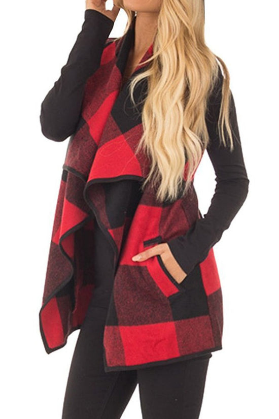 YACUN women plaid vest with pockets