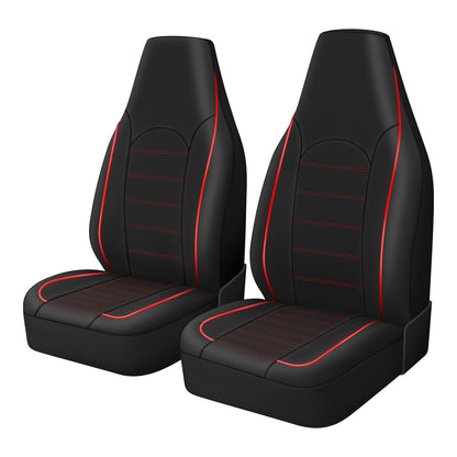 TOYOUN vehicle seat cover — PU leather front seat covers with red trim 2 pcs set
