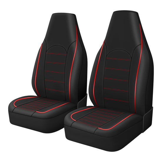 TOYOUN vehicle seat cover — PU leather front seat covers with red trim 2 pcs set