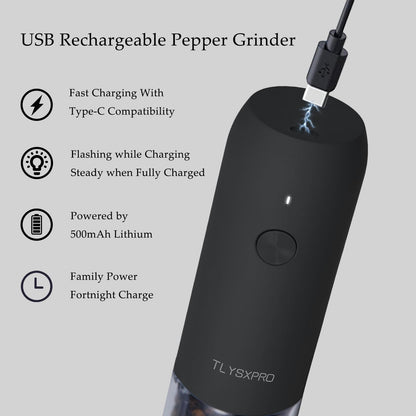 Electric salt and pepper grinder set — electric operation and adjustable coarseness