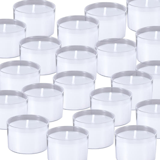 qinxiang 100 Pack Unscented White Clear Cup Tea Light Candles for Dinner, Wedding, Party, Spa, Church, Home Decor Tealights